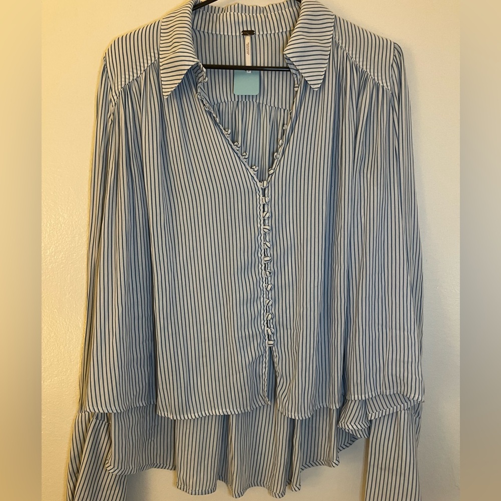 Free People Blue and White Striped Blouse